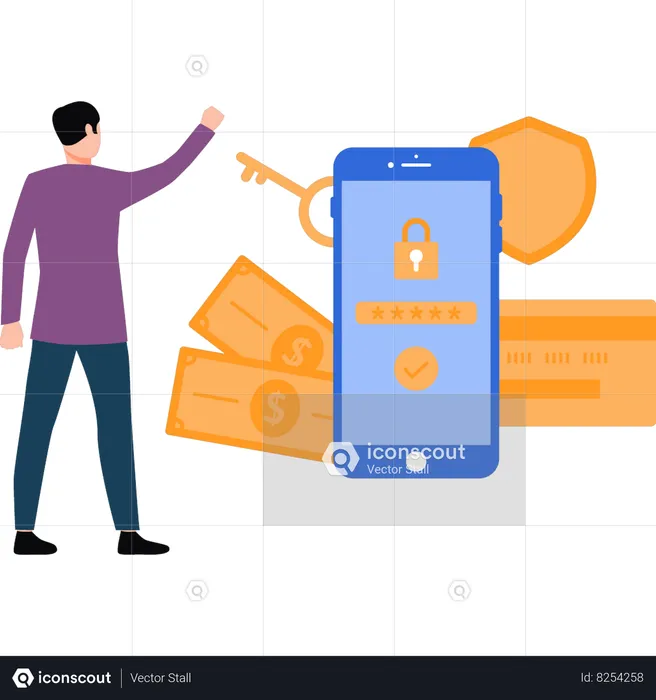 Boy secure payment account  Illustration