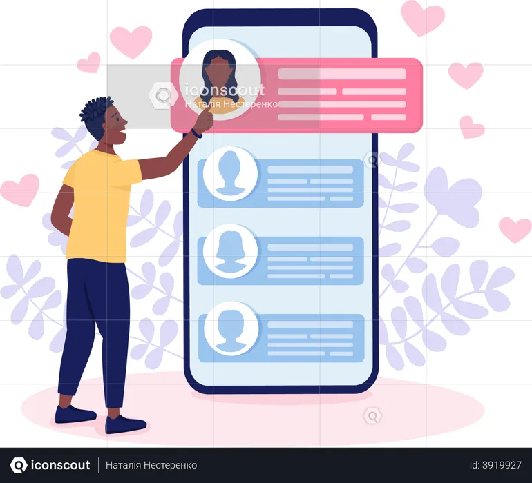 Boy selecting partner online from dating app  Illustration