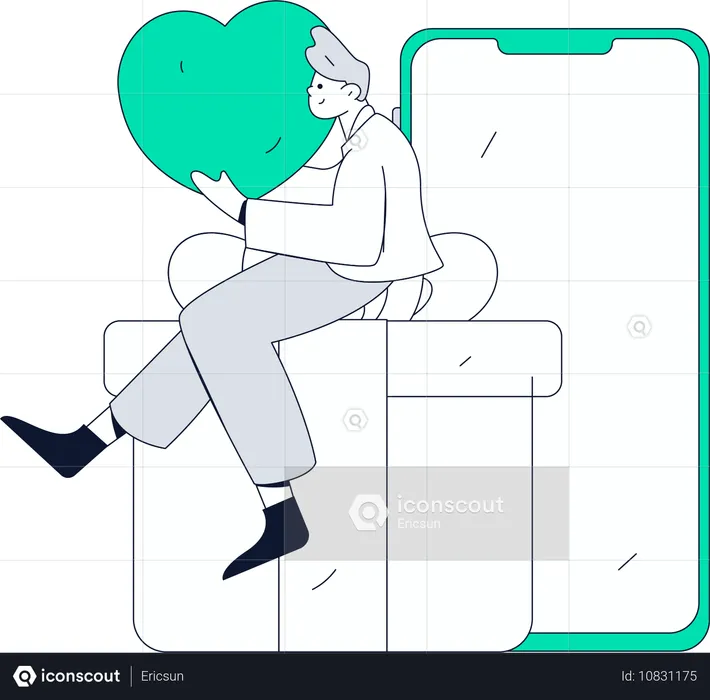 Boy sending heart online  Illustration