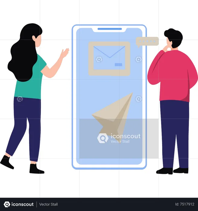 Boy sending mail using mobile  Illustration