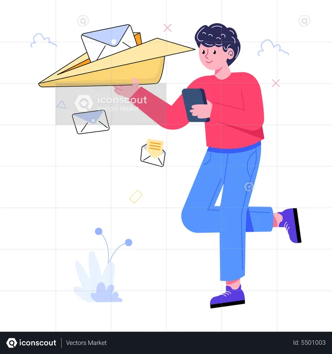 Boy sending marketing newsletter  Illustration