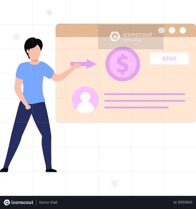 Boy sending money online  Illustration