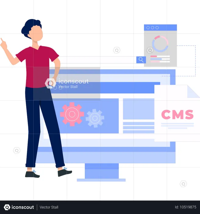 Boy setting CMS system updating  Illustration