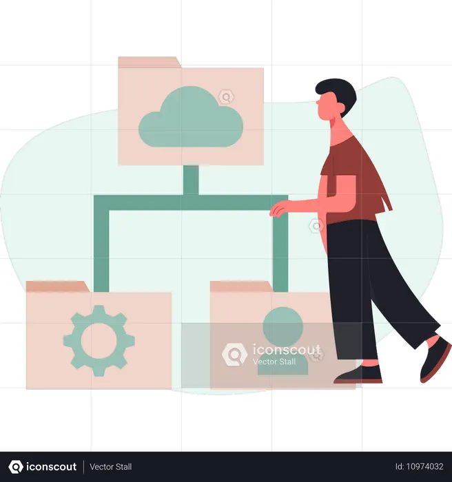 Boy setting data transfer from one folder to another folder  Illustration