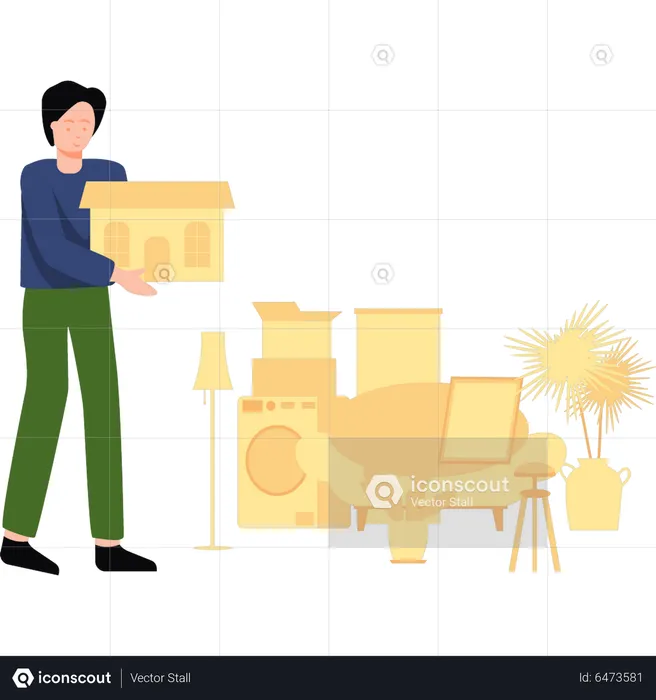 Boy shifting from home  Illustration
