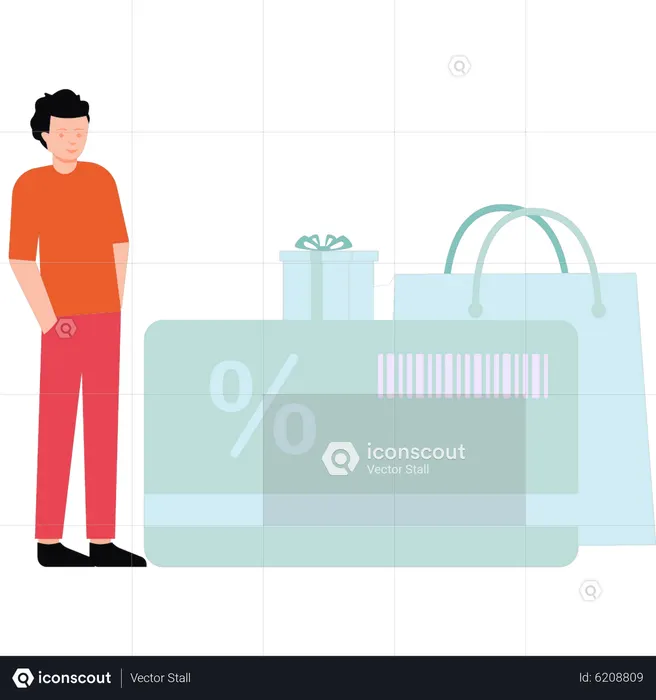 Boy shopping on sale  Illustration