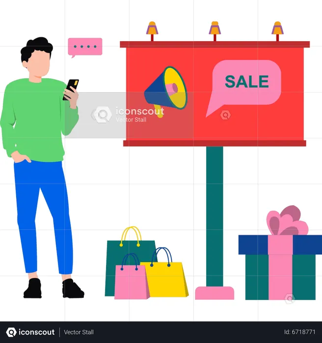 Boy shopping on sale  Illustration