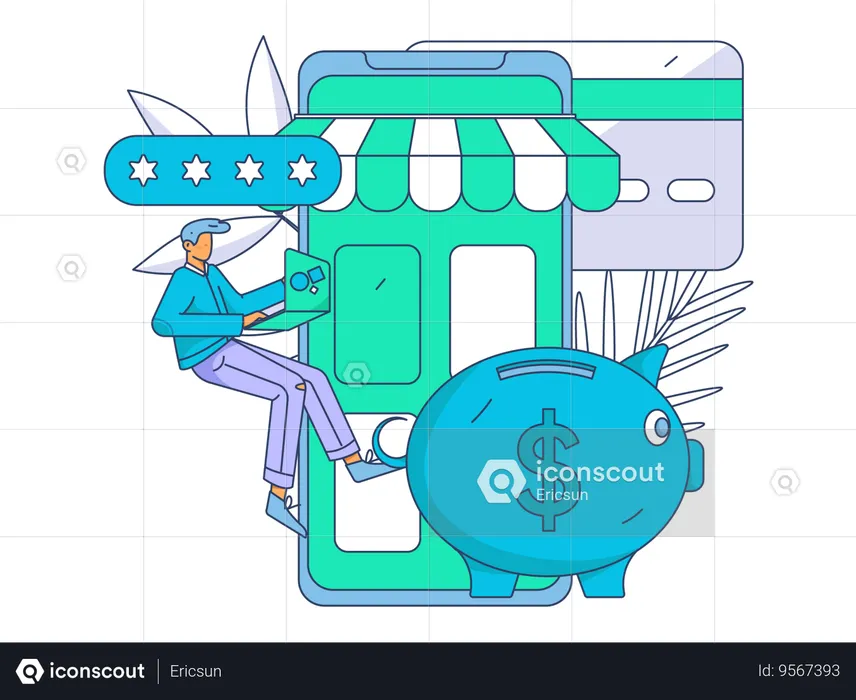 Boy shopping online  Illustration