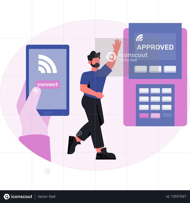 Boy showing approved WIFI connection  Illustration