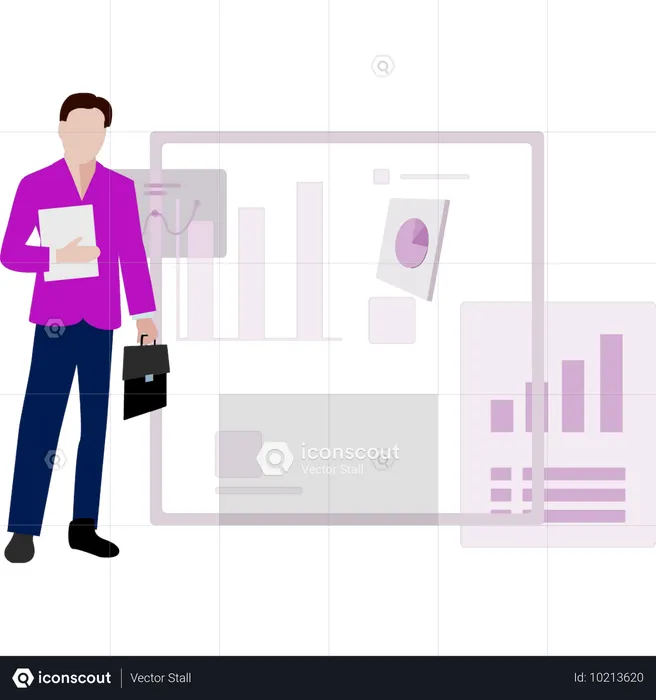 Boy showing bar graph  Illustration