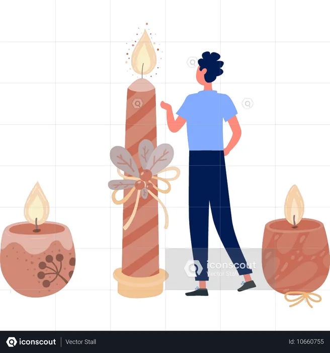 Boy showing brown colour candle  Illustration