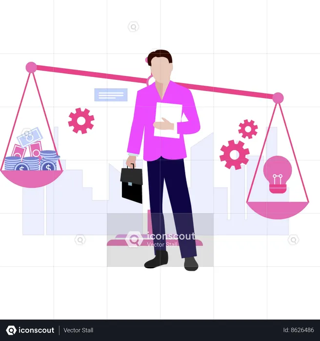Boy showing business scaling ideas  Illustration