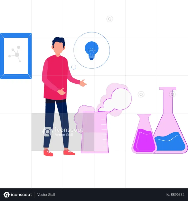 Boy showing chemical beaker  Illustration
