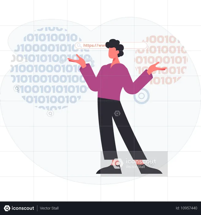 Boy showing computer coding  Illustration