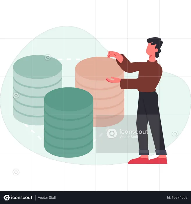 Boy showing data server  Illustration