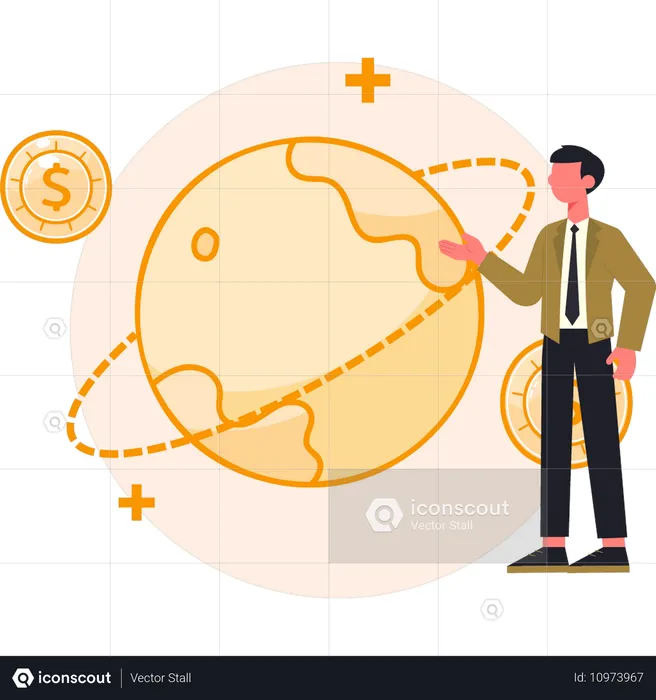 Boy showing dollar networking  Illustration