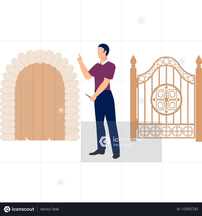 Boy showing door exterior  Illustration