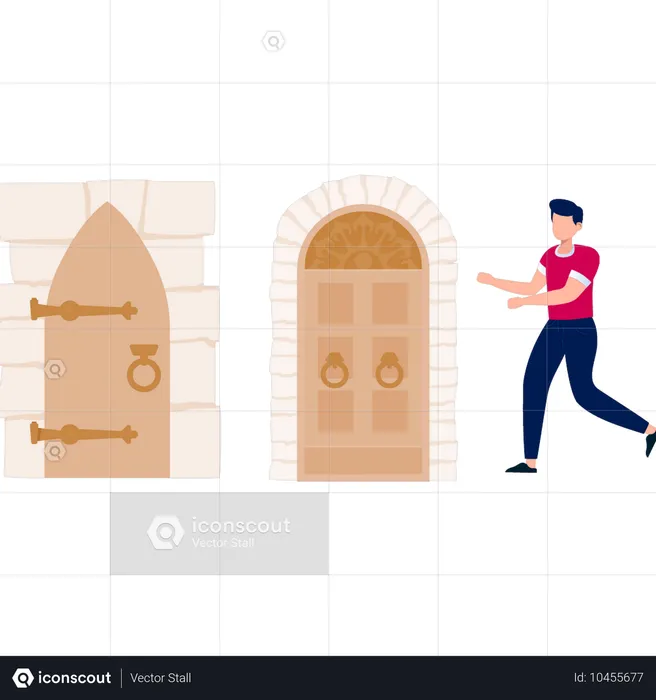 Boy showing doorway walk  Illustration