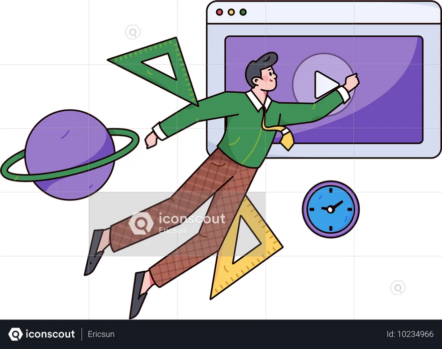 Boy showing e learning tools  Illustration