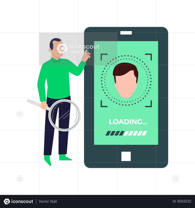 Boy showing face scanning loading on mobile  Illustration