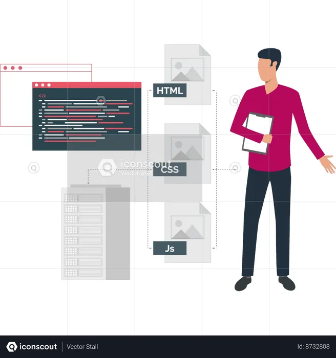 Boy showing files of different format  Illustration