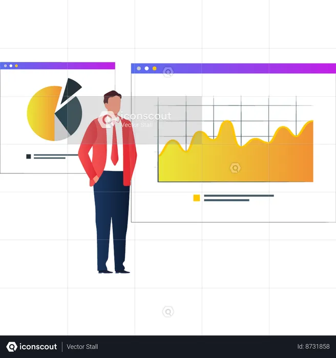 Boy showing financial statistics on web page  Illustration