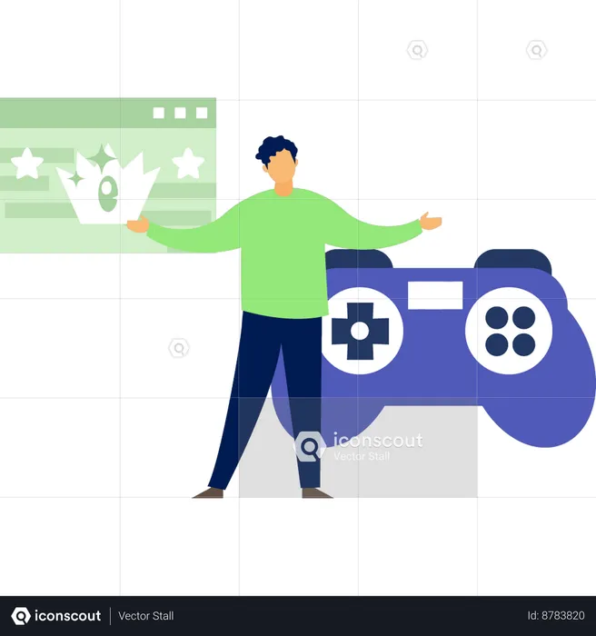 Boy Showing Game Controller  Illustration