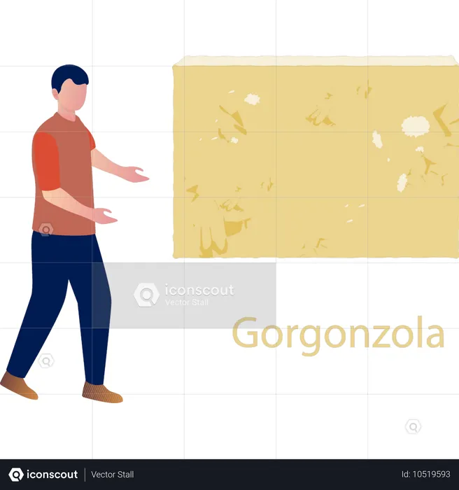 Boy showing gorgonzola cheese  Illustration