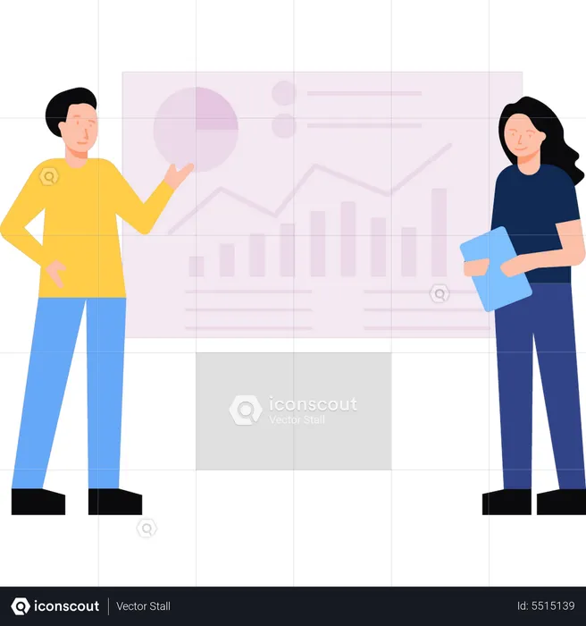 Boy showing growth chart to girl  Illustration