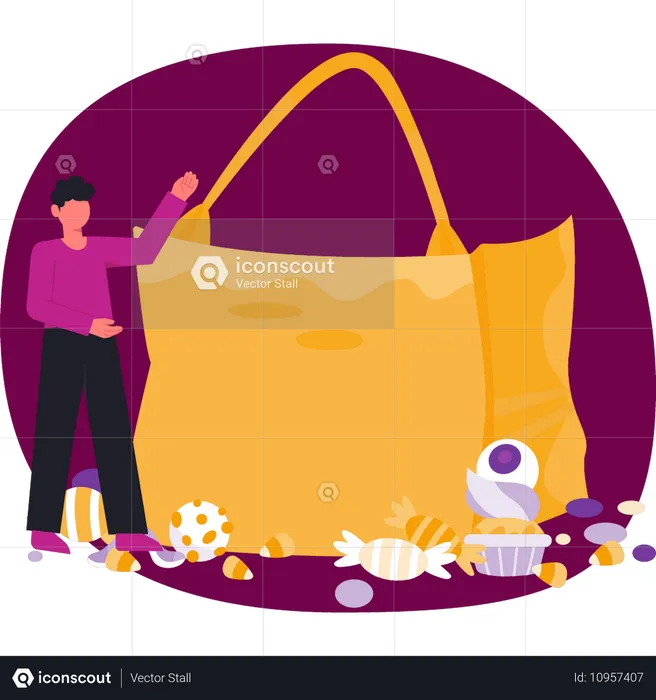 Boy showing halloween shopping bag  Illustration