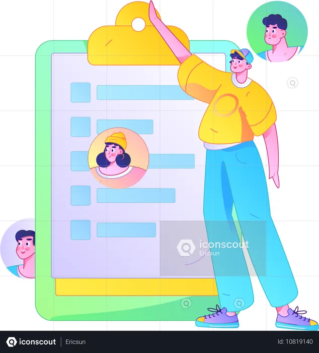 Boy showing job application form  Illustration