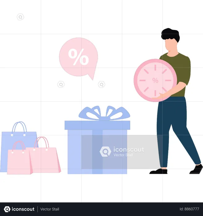 Boy showing limited sale on shopping  Illustration