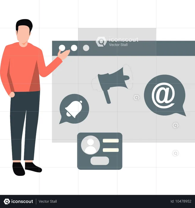 Boy showing marketing tools  Illustration