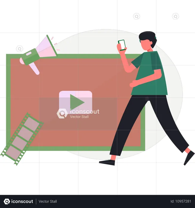 Boy showing marketing video  Illustration