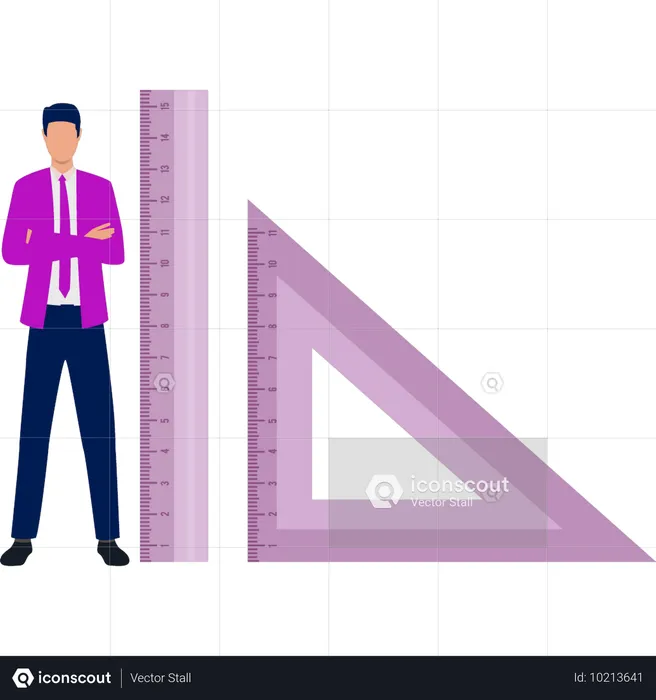 Boy showing measurement scales  Illustration