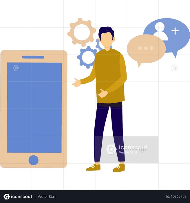 Boy showing mobile setting  Illustration