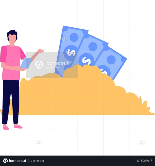 Boy showing money  Illustration