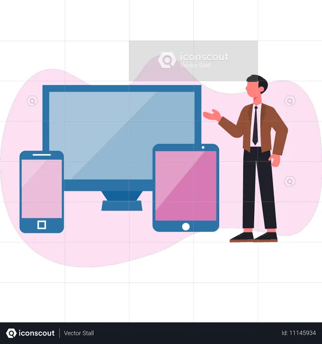 Boy showing monitor networking  Illustration