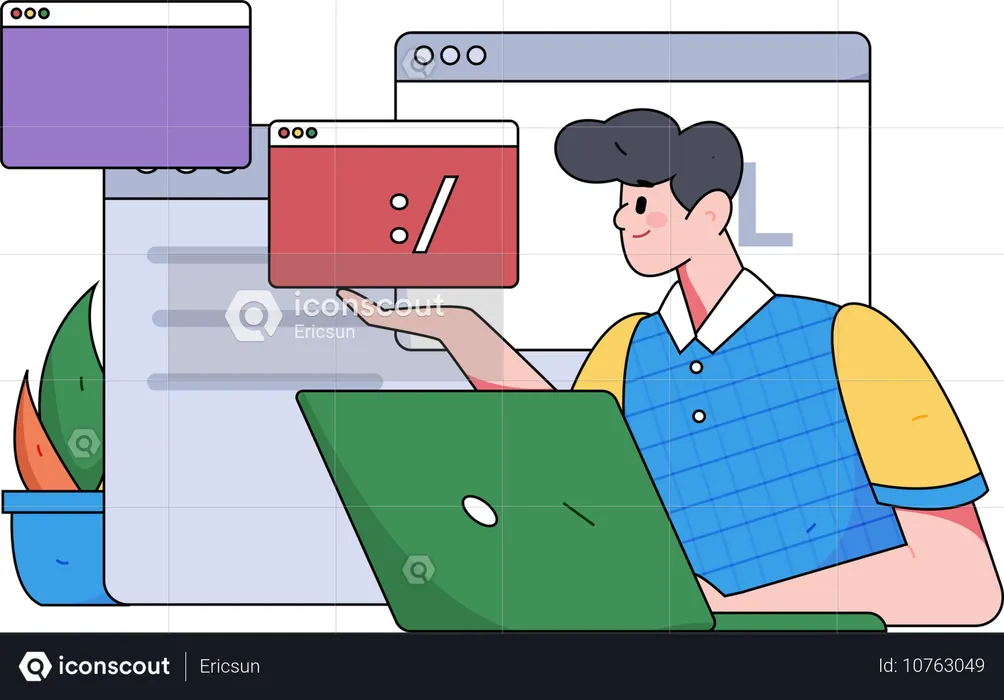 Boy showing online program  Illustration