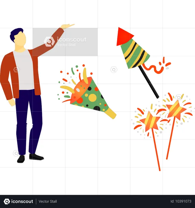 Boy showing party crackers  Illustration