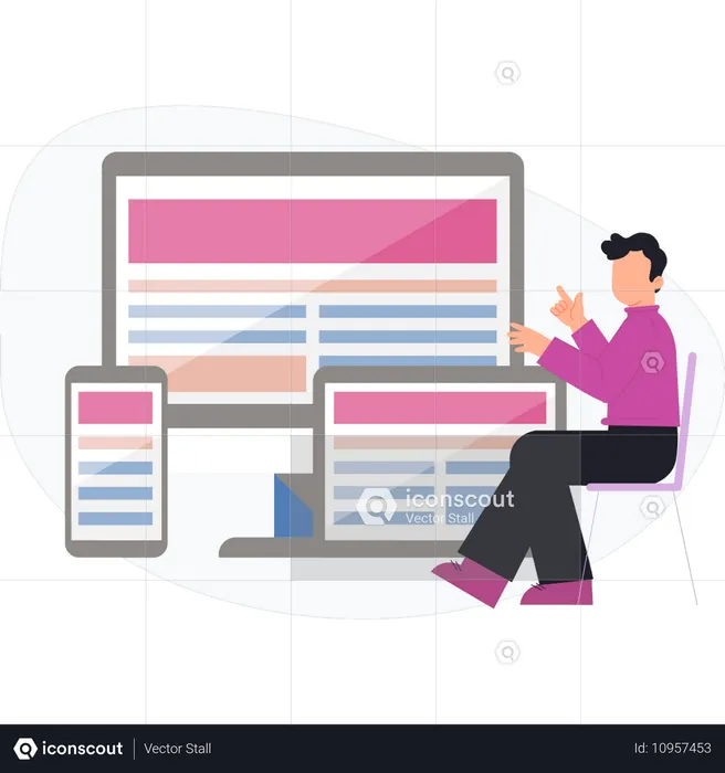 Boy showing programming data on different screen  Illustration