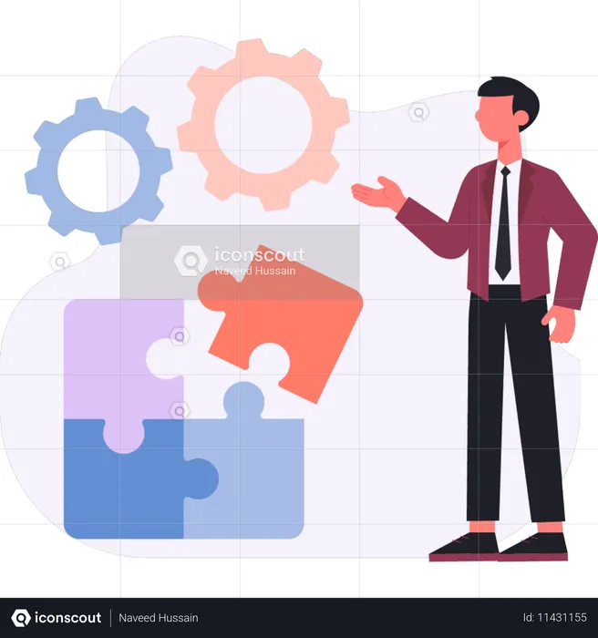 Boy  showing puzzle pieces  Illustration