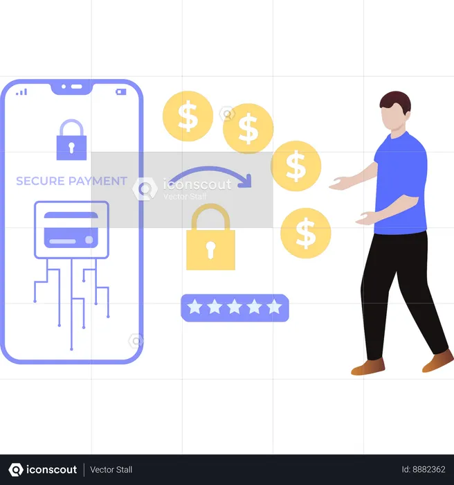 Boy showing secure mobile payment  Illustration