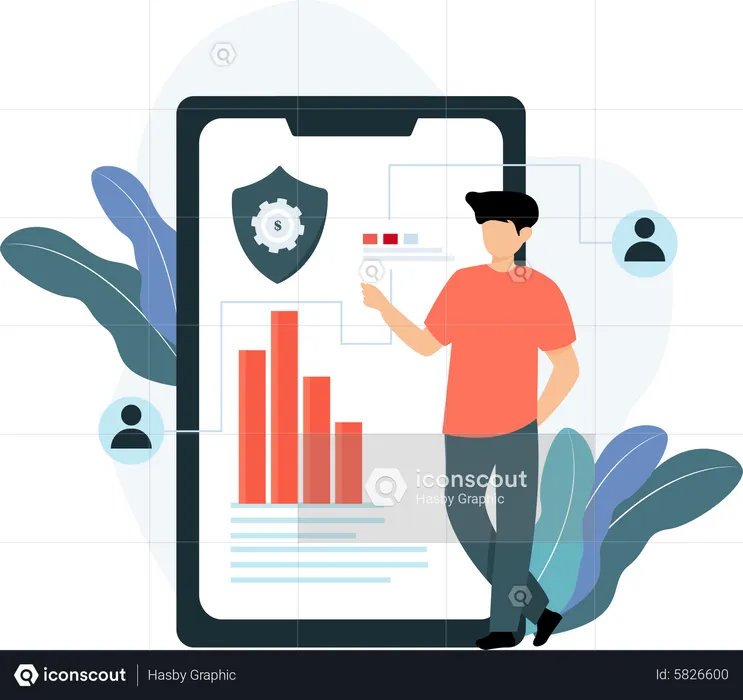 Boy showing security data analysis  Illustration