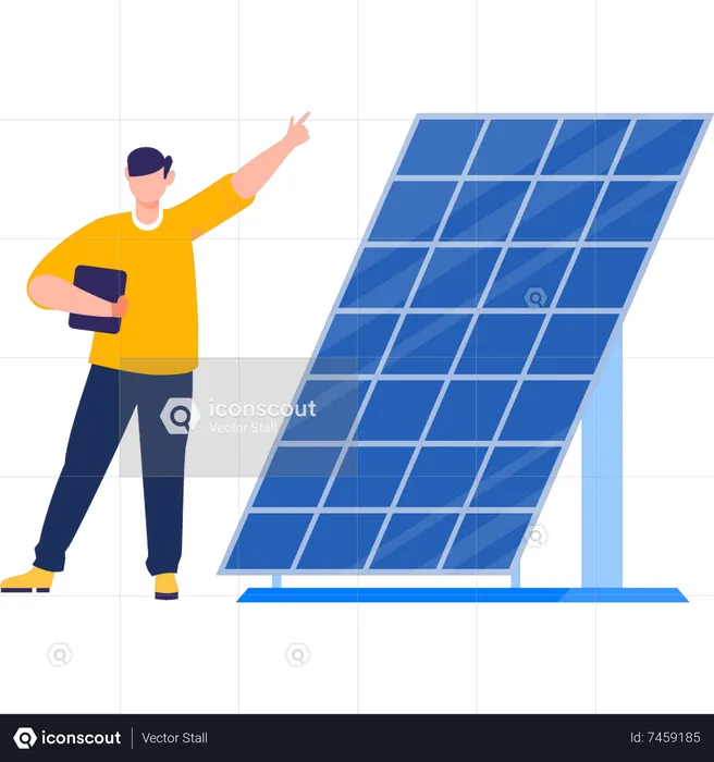 Boy showing solar plate  Illustration