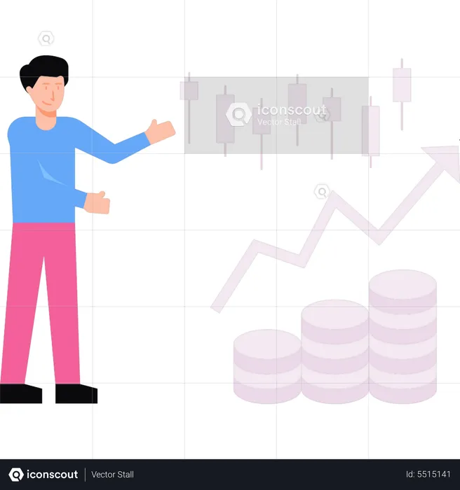 Boy showing the rise in stock market  Illustration
