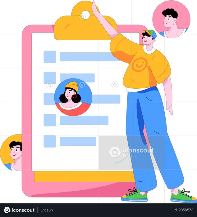 Boy showing Virtual Job Application  Illustration