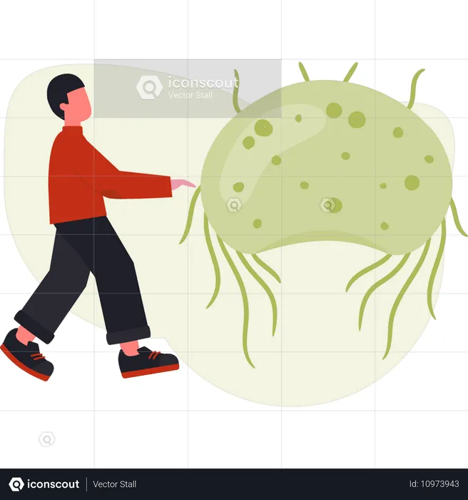 Boy showing virus bacteria  Illustration