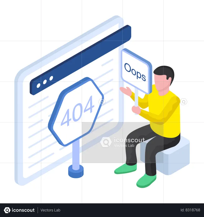 Boy showing webpage Error 404  Illustration