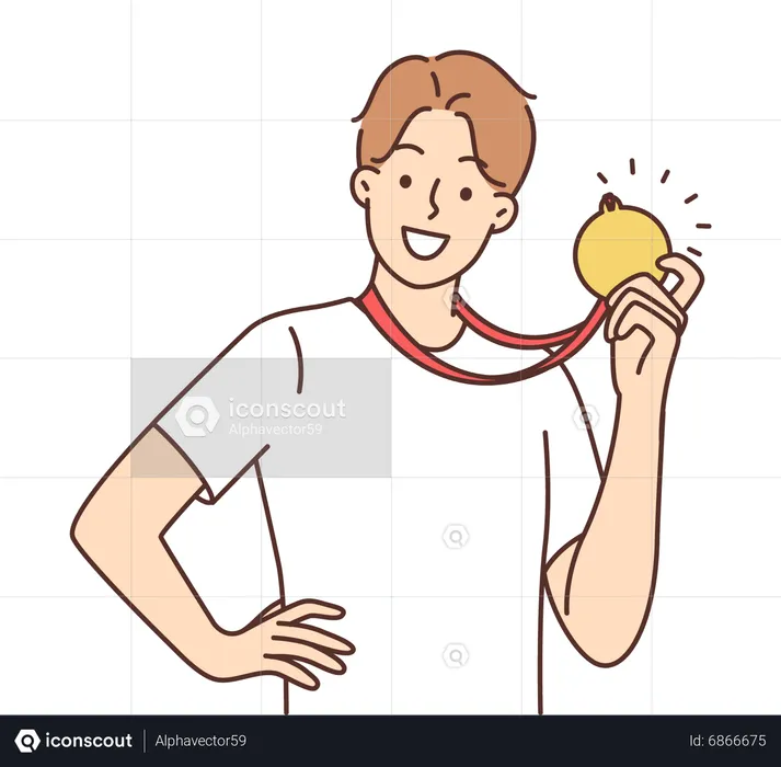 Boy showing win medal  Illustration